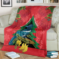 New Zealand Christmas In July Blanket Kowhai Tui Bird With Pohutukawa - Red LT14 - Polynesian Pride
