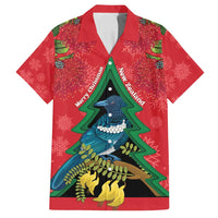 New Zealand Christmas In July Family Matching Off Shoulder Short Dress and Hawaiian Shirt Kowhai Tui Bird With Pohutukawa - Red LT14 Dad's Shirt - Short Sleeve Red - Polynesian Pride