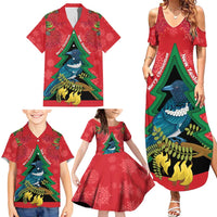 New Zealand Christmas In July Family Matching Summer Maxi Dress and Hawaiian Shirt Kowhai Tui Bird With Pohutukawa - Red LT14 - Polynesian Pride