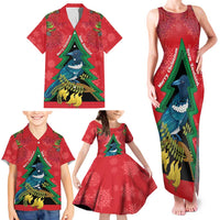 New Zealand Christmas In July Family Matching Tank Maxi Dress and Hawaiian Shirt Kowhai Tui Bird With Pohutukawa - Red LT14 - Polynesian Pride