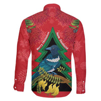 New Zealand Christmas In July Family Matching Tank Maxi Dress and Hawaiian Shirt Kowhai Tui Bird With Pohutukawa - Red LT14 - Polynesian Pride