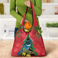 New Zealand Christmas In July Grocery Bag Kowhai Tui Bird With Pohutukawa - Red LT14 - Polynesian Pride