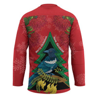 New Zealand Christmas In July Hockey Jersey Kowhai Tui Bird With Pohutukawa - Red LT14 - Polynesian Pride