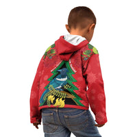 New Zealand Christmas In July Kid Hoodie Kowhai Tui Bird With Pohutukawa - Red LT14 - Polynesian Pride