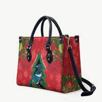 New Zealand Christmas In July Leather Bag Kowhai Tui Bird With Pohutukawa - Red LT14 Red - Polynesian Pride