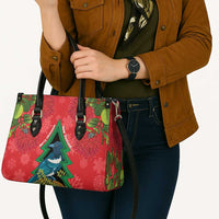 New Zealand Christmas In July Leather Bag Kowhai Tui Bird With Pohutukawa - Red LT14 - Polynesian Pride