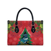 New Zealand Christmas In July Leather Bag Kowhai Tui Bird With Pohutukawa - Red LT14 - Polynesian Pride