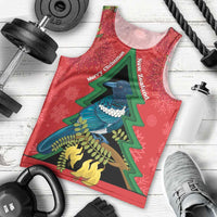 New Zealand Christmas In July Men Tank Top Kowhai Tui Bird With Pohutukawa - Red LT14 - Polynesian Pride