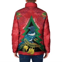 New Zealand Christmas In July Padded Jacket Kowhai Tui Bird With Pohutukawa - Red LT14 - Polynesian Pride