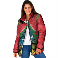 New Zealand Christmas In July Padded Jacket Kowhai Tui Bird With Pohutukawa - Red LT14 Women Red - Polynesian Pride