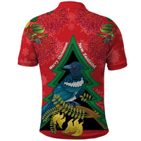 New Zealand Christmas In July Polo Shirt Kowhai Tui Bird With Pohutukawa - Red LT14 - Polynesian Pride