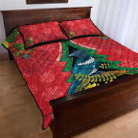 New Zealand Christmas In July Quilt Bed Set Kowhai Tui Bird With Pohutukawa - Red LT14 - Polynesian Pride