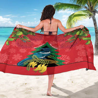 New Zealand Christmas In July Sarong Kowhai Tui Bird With Pohutukawa - Red LT14 - Polynesian Pride