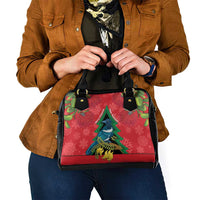 New Zealand Christmas In July Shoulder Handbag Kowhai Tui Bird With Pohutukawa - Red LT14 - Polynesian Pride