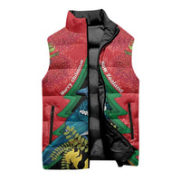 New Zealand Christmas In July Sleeveless Puffer Jacket Kowhai Tui Bird With Pohutukawa - Red LT14 - Polynesian Pride