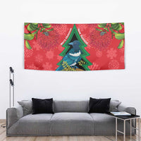 New Zealand Christmas In July Tapestry Kowhai Tui Bird With Pohutukawa - Red LT14 - Polynesian Pride