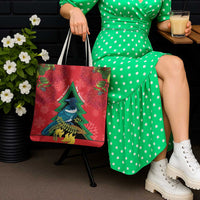 New Zealand Christmas In July Tote Bag Kowhai Tui Bird With Pohutukawa - Red LT14 - Polynesian Pride
