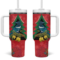 New Zealand Christmas In July Tumbler With Handle Kowhai Tui Bird With Pohutukawa - Red LT14 One Size: 40 oz Red - Polynesian Pride