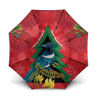 New Zealand Christmas In July Umbrella Kowhai Tui Bird With Pohutukawa - Red LT14 One Size Folded 11.42 inch Opened Diameter 37.4 inch Red - Polynesian Pride