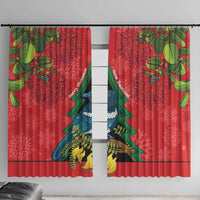 New Zealand Christmas In July Window Curtain Kowhai Tui Bird With Pohutukawa - Red LT14 With Hooks Red - Polynesian Pride