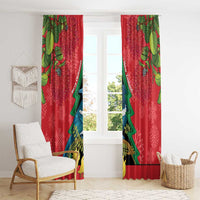 New Zealand Christmas In July Window Curtain Kowhai Tui Bird With Pohutukawa - Red LT14 - Polynesian Pride