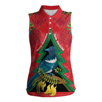 New Zealand Christmas In July Women Sleeveless Polo Shirt Kowhai Tui Bird With Pohutukawa - Red LT14 Female Red - Polynesian Pride