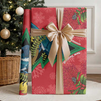 New Zealand Christmas In July Wrapping Paper Kowhai Tui Bird With Pohutukawa - Red LT14 - Polynesian Pride