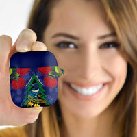 New Zealand Christmas In July AirPods Case Kowhai Tui Bird With Pohutukawa - Blue LT14 - Polynesian Pride