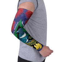 New Zealand Christmas In July Arm Sleeves Kowhai Tui Bird With Pohutukawa - Blue LT14 - Polynesian Pride