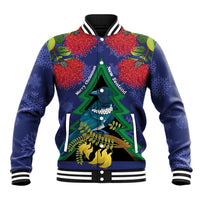 New Zealand Christmas In July Baseball Jacket Kowhai Tui Bird With Pohutukawa - Blue LT14 Unisex Blue - Polynesian Pride
