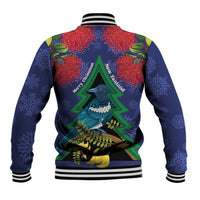 New Zealand Christmas In July Baseball Jacket Kowhai Tui Bird With Pohutukawa - Blue LT14 - Polynesian Pride