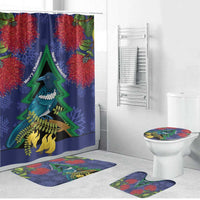 New Zealand Christmas In July Bathroom Set Kowhai Tui Bird With Pohutukawa - Blue LT14 Bathroom Set (4 pcs) Blue - Polynesian Pride