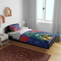 New Zealand Christmas In July Bedding Set Kowhai Tui Bird With Pohutukawa - Blue LT14 - Polynesian Pride
