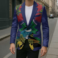 New Zealand Christmas In July Blazer Kowhai Tui Bird With Pohutukawa - Blue LT14 - Polynesian Pride