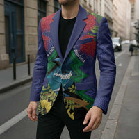 New Zealand Christmas In July Blazer Kowhai Tui Bird With Pohutukawa - Blue LT14 - Polynesian Pride