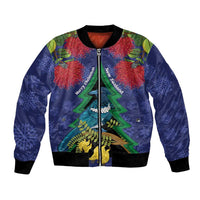 New Zealand Christmas In July Bomber Jacket Kowhai Tui Bird With Pohutukawa - Blue LT14 Unisex Blue - Polynesian Pride