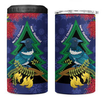 New Zealand Christmas In July 4 in 1 Can Cooler Tumbler Kowhai Tui Bird With Pohutukawa - Blue LT14 One Size: 16 oz Blue - Polynesian Pride