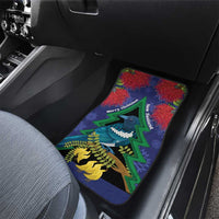 New Zealand Christmas In July Car Mats Kowhai Tui Bird With Pohutukawa - Blue LT14 - Polynesian Pride