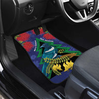 New Zealand Christmas In July Car Mats Kowhai Tui Bird With Pohutukawa - Blue LT14 - Polynesian Pride