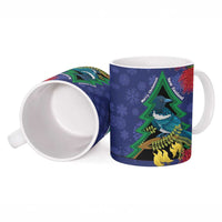 New Zealand Christmas In July Ceramic Mug Kowhai Tui Bird With Pohutukawa - Blue LT14 - Polynesian Pride