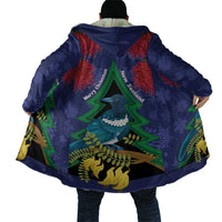 New Zealand Christmas In July Cloak Kowhai Tui Bird With Pohutukawa - Blue LT14 - Polynesian Pride