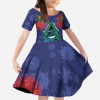 New Zealand Christmas In July Family Matching Long Sleeve Bodycon Dress and Hawaiian Shirt Kowhai Tui Bird With Pohutukawa - Blue LT14 Daughter's Dress Blue - Polynesian Pride