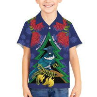 New Zealand Christmas In July Family Matching Long Sleeve Bodycon Dress and Hawaiian Shirt Kowhai Tui Bird With Pohutukawa - Blue LT14 Son's Shirt Blue - Polynesian Pride