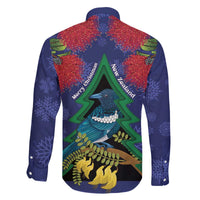 New Zealand Christmas In July Family Matching Off The Shoulder Long Sleeve Dress and Hawaiian Shirt Kowhai Tui Bird With Pohutukawa - Blue LT14 - Polynesian Pride