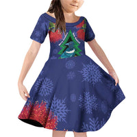 New Zealand Christmas In July Family Matching Off Shoulder Short Dress and Hawaiian Shirt Kowhai Tui Bird With Pohutukawa - Blue LT14 Daughter's Dress Blue - Polynesian Pride
