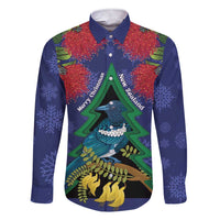 New Zealand Christmas In July Family Matching Short Sleeve Bodycon Dress and Hawaiian Shirt Kowhai Tui Bird With Pohutukawa - Blue LT14 Dad's Shirt - Long Sleeve Blue - Polynesian Pride