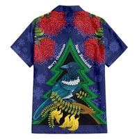New Zealand Christmas In July Family Matching Tank Maxi Dress and Hawaiian Shirt Kowhai Tui Bird With Pohutukawa - Blue LT14 - Polynesian Pride