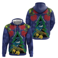 New Zealand Christmas In July Hoodie Kowhai Tui Bird With Pohutukawa - Blue LT14 - Polynesian Pride