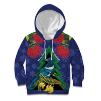 New Zealand Christmas In July Kid Hoodie Kowhai Tui Bird With Pohutukawa - Blue LT14 Hoodie Blue - Polynesian Pride