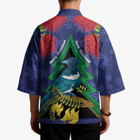 New Zealand Christmas In July Kimono Kowhai Tui Bird With Pohutukawa - Blue LT14 - Polynesian Pride
